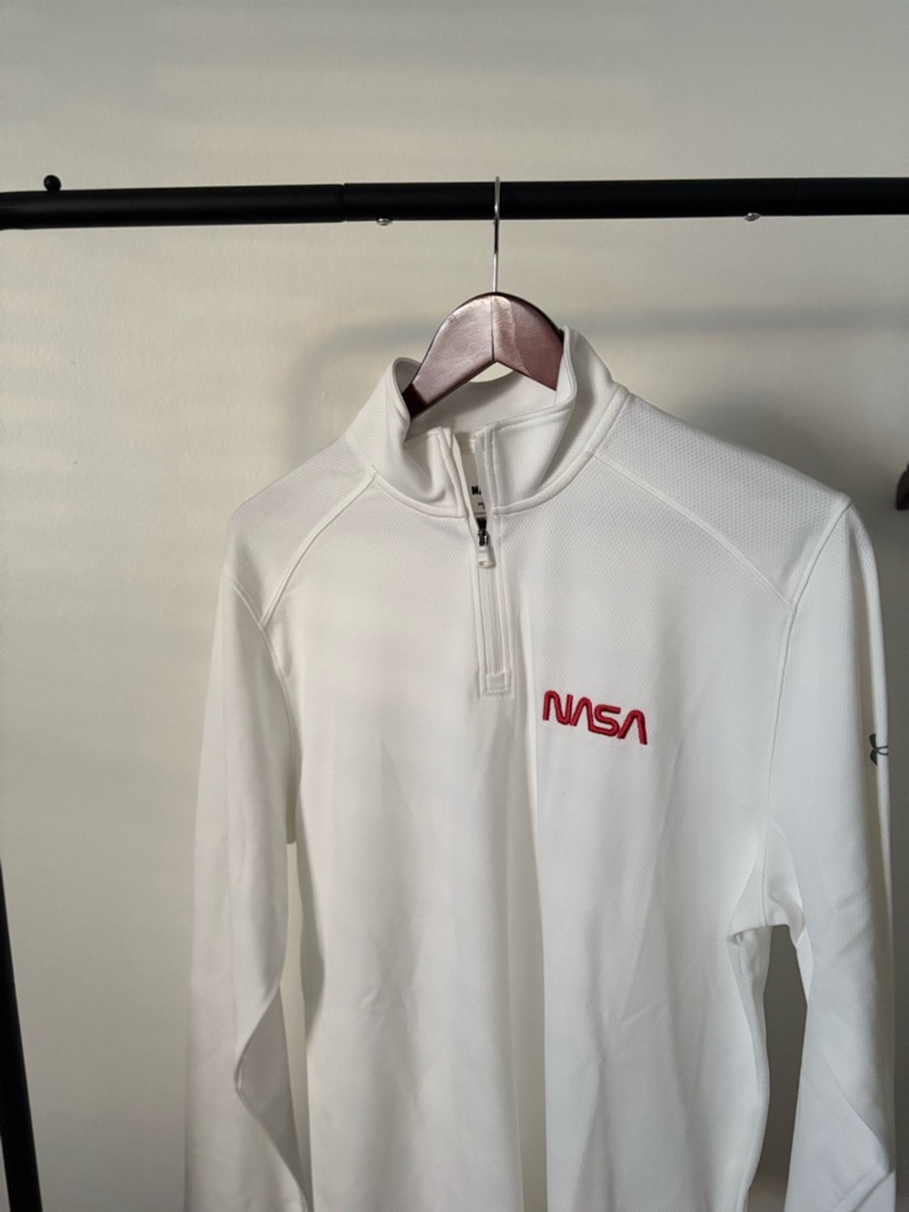 Under Armour NASA White Quarter-Zip Pullover with Red Logo